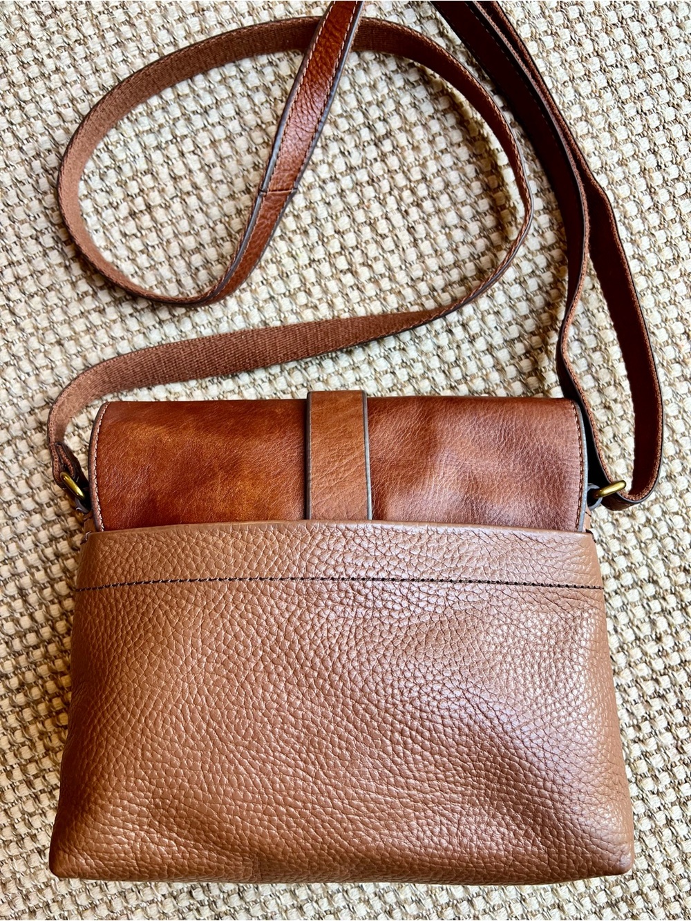 🤎Fossil Leather Crossbody Bag Brown Pebbled Flap Organizer Purse - Picture 4 of 12